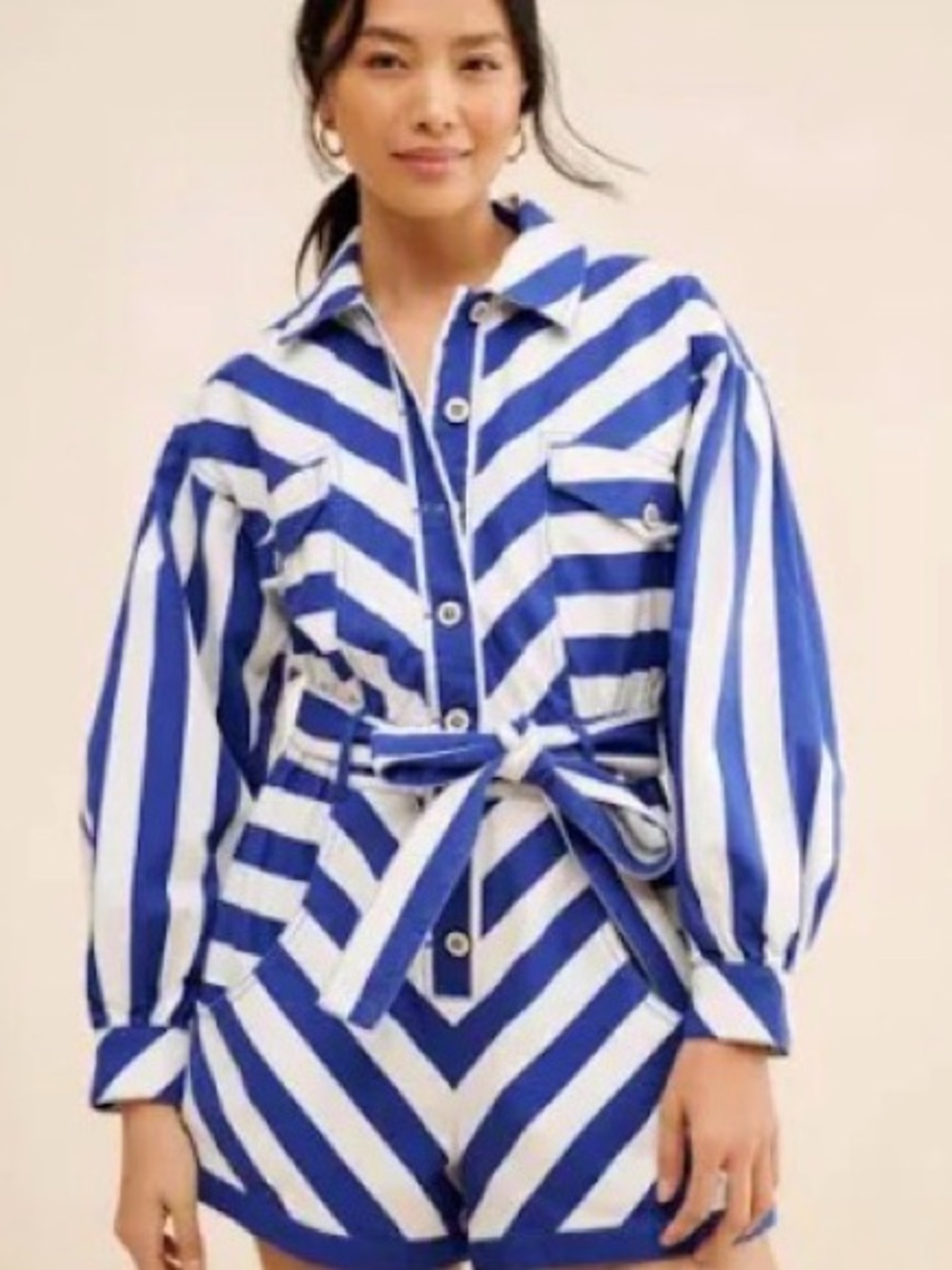 FARM Rio Blue & White Striped Belted Raincoat - Picture 2 of 3